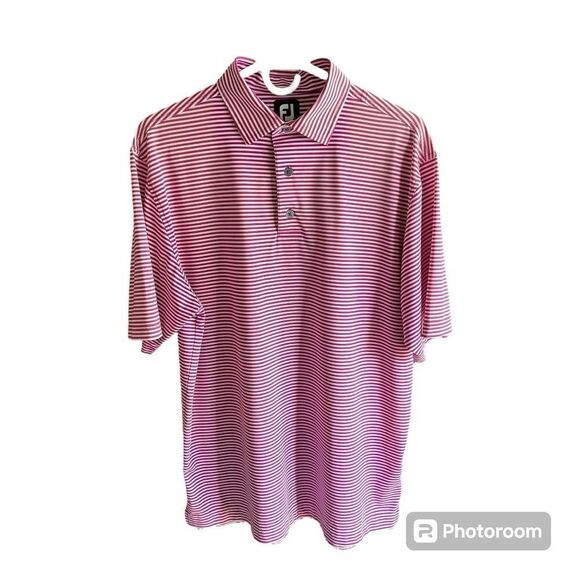Men’s FootJoy Purple and White Striped Polo Medium - Picture 1 of 6